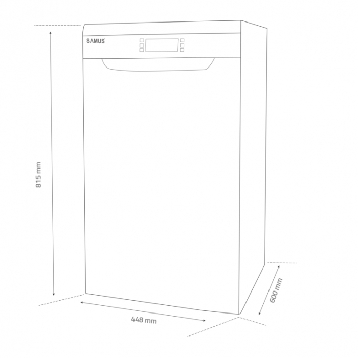 Masina de spalat vase Samus SDX410.8, 10 seturi, clasa E, 8 programe, pornire intarziata, blocare acces copii, Argintie [15]