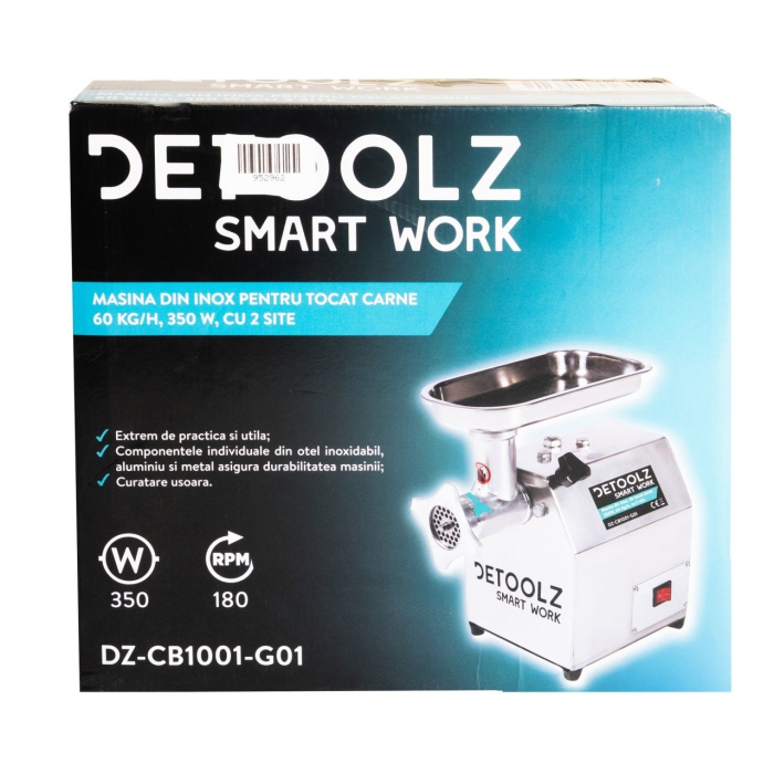 Mașină de tocat carne Detoolz DZ-CB1001-G01, 350 W, 60 kg/h, 2 site inox, Aluminiu [5]