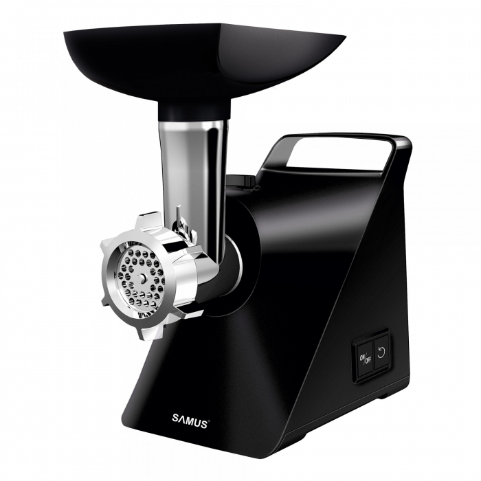Masina de tocat carne Samus SMT-1220BLACK, functie Reverse, 1.5 kg/min, 2 site metalice(5,7 mm.), accesoriu suc rosii, Neagra [2]