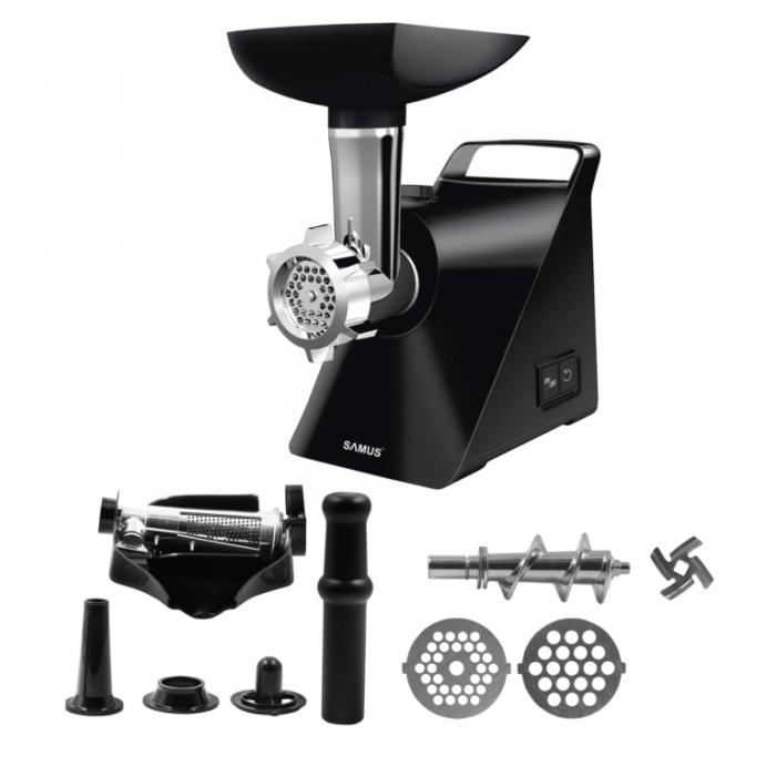 Masina de tocat carne Samus SMT-1220BLACK, functie Reverse, 1.5 kg/min, 2 site metalice(5,7 mm.), accesoriu suc rosii, Neagra [1]