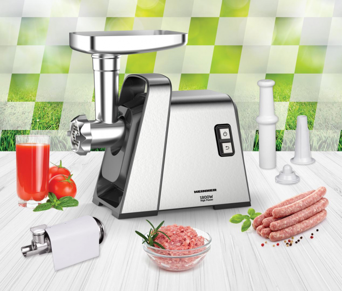 Masina de tocat Heinner HighPro 1800 MG-Y1800X, 1800W, 3 site de taiere, accesoriu de rosii si carnati, Argintiu [4]
