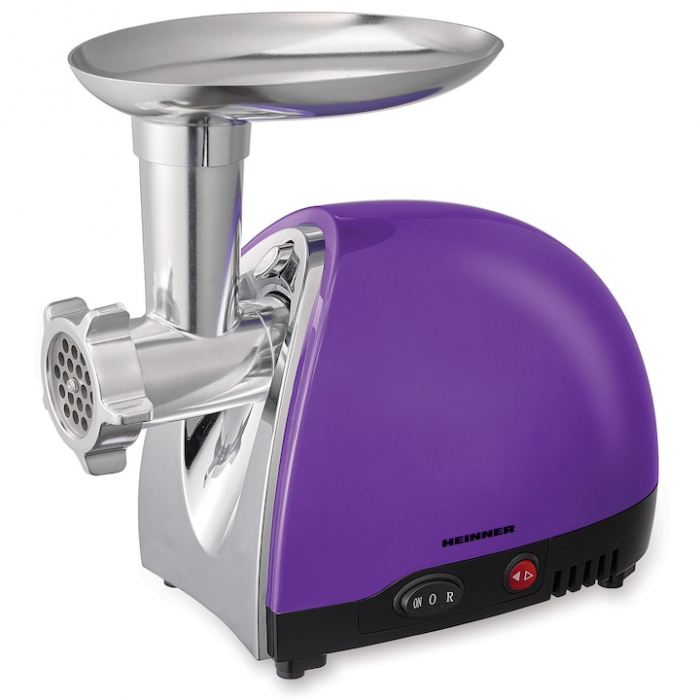 Masina de tocat Heinner MG1600TA-UV, 1600 W, accesoriu rosii si carnati, 3 site de taiere, cutit inox, Violet [3]