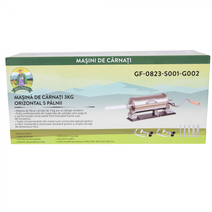 Masina de umplut carnati ( CARNATAR ) 3 kg ORIZONTAL Inox + 5 palnii MICUL FERMIER GF-0823-S001-G02 [11]