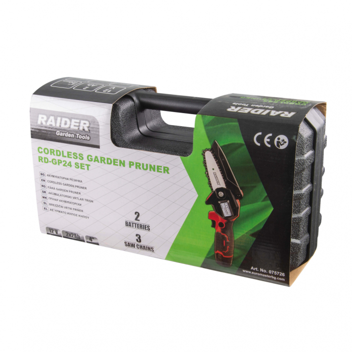 Mini-fierastrau de gradina 12V 4” 2x2Ah cu 3 lanturi in cuti [3]