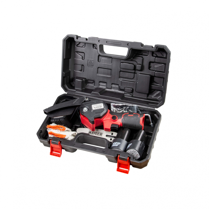 Mini-fierastrau de gradina 12V 4” 2x2Ah cu 3 lanturi in cuti [2]