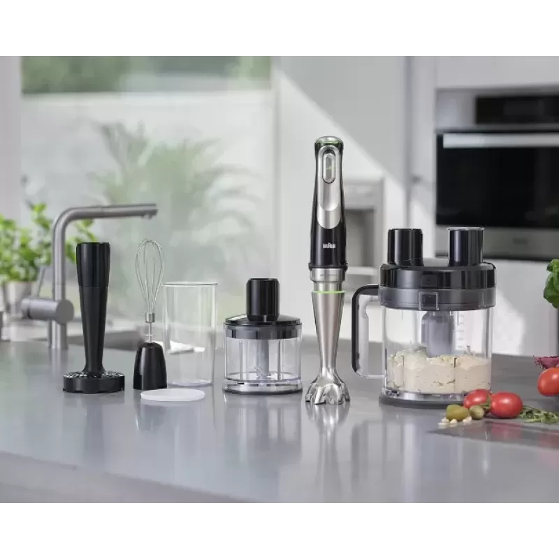 Mixer vertical Braun MQ9187XLI, Pahar gradat 0.6 l, Tocator 0.5l, Procesor alimente 2l, Accesoriu piure, Tel, viteza variabila, Negru [5]