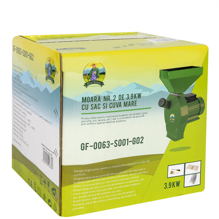 Moara pentru cereale Micul Fermier 3.9 KW, 270 kg/ora, cuva mare 10 kg, sac, GF-0063-S001- G02 [10]