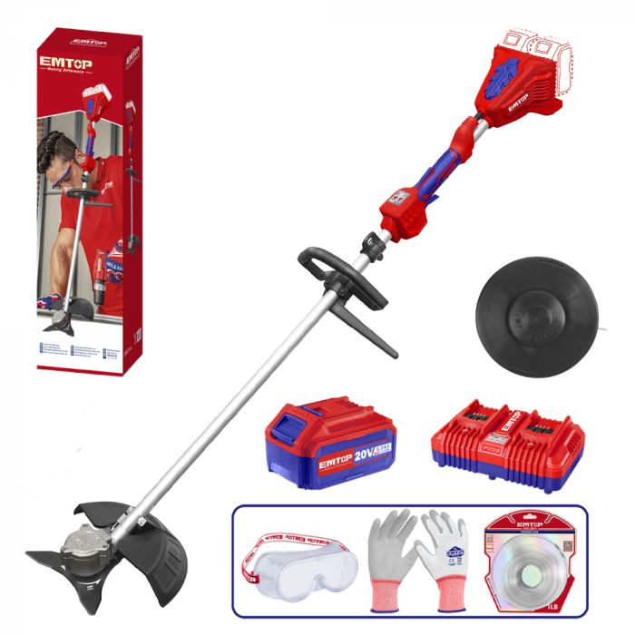 Motocoasă electrică/Trimmer EMTOP ELMR200285, 40V, motor fără perii, 2 acumulatori 4.0Ah, 330mm/255mm, accesorii incluse [1]