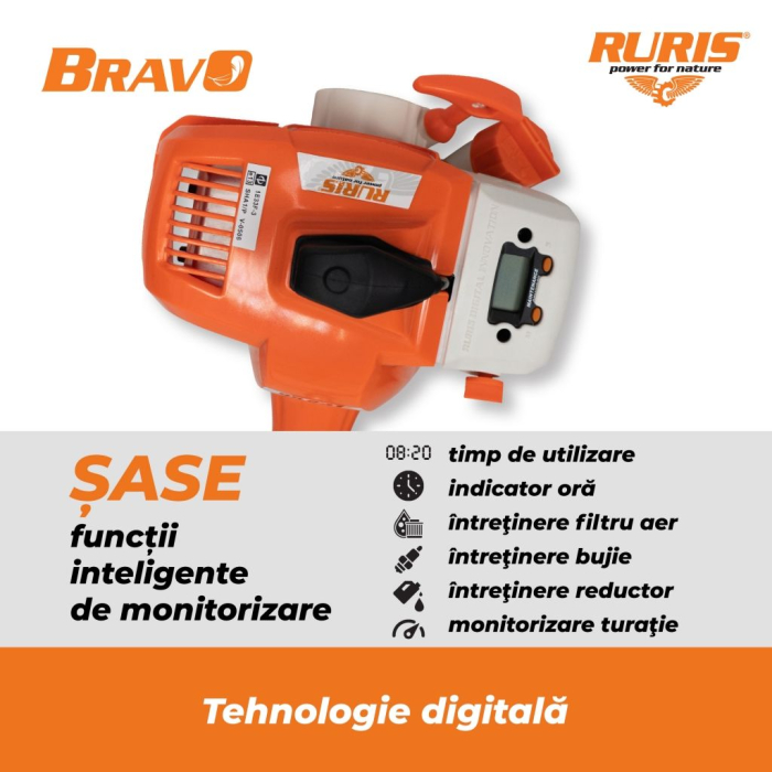 Motocoasă RURIS RR240 BRAVO, 24 cc, 1 CP, motor KHUMMA, arbore flexibil, mâner ergonomic cu reglaj axial, autocut și cuțit 2 dinți [5]