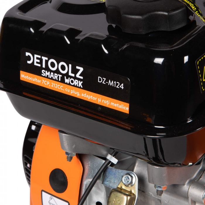 Motocultor DETOOLZ DZ-M124, motor benzina 4 timpi, putere 7 CP, 212 CC, adancime de lucru 29 cm, latime de lucru 90 cm, plug, adaptor, roti metalice, DZ-M124 [5]