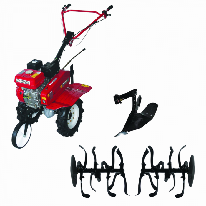 Motocultor Raider RD-T04, 7 CP, benzină, 2+1 viteze, 208cc, lățime reglabilă 30–100 cm, adâncime 15–35 cm [1]