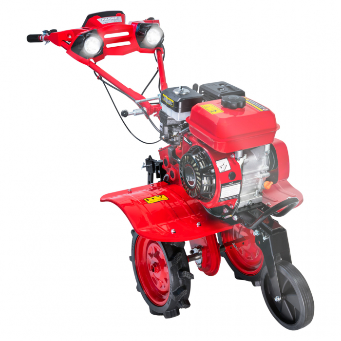 Motocultor Raider RD‑WT16, 7 CP (5,2 kW), far, lățime reglabilă 300–1200 mm, 2+1 viteze, 2 faruri [3]