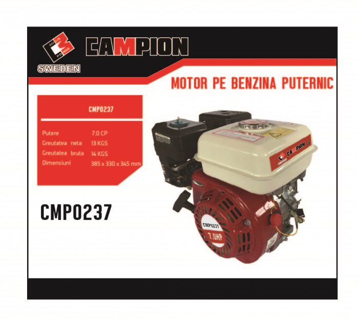 Motor universal pe benzina CMP0237, 7 CP OHV, 168F, ax 20 mm, 4 timpi, Campion [3]