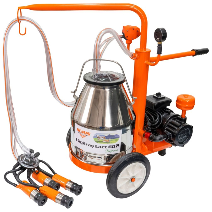 Mulgătoare Făgăraș Lact 602, motor 550 W, bidon inox 25 L, pompă vacuum 200 L/min, 1 post de mulgere, tanc vacuum 4 L, 220V [5]
