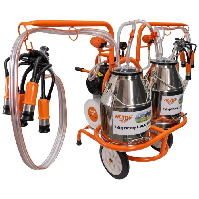 Mulgătoare Făgăraș Lact 902, motor 550 W, 2 posturi de mulgere, 2 bidoane inox 30 L, pompă vacuum 200 L/min, tanc vacuum 18 L, 220V [5]