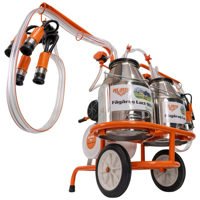 Mulgătoare Făgăraș Lact 902, motor 550 W, 2 posturi de mulgere, 2 bidoane inox 30 L, pompă vacuum 200 L/min, tanc vacuum 18 L, 220V [3]