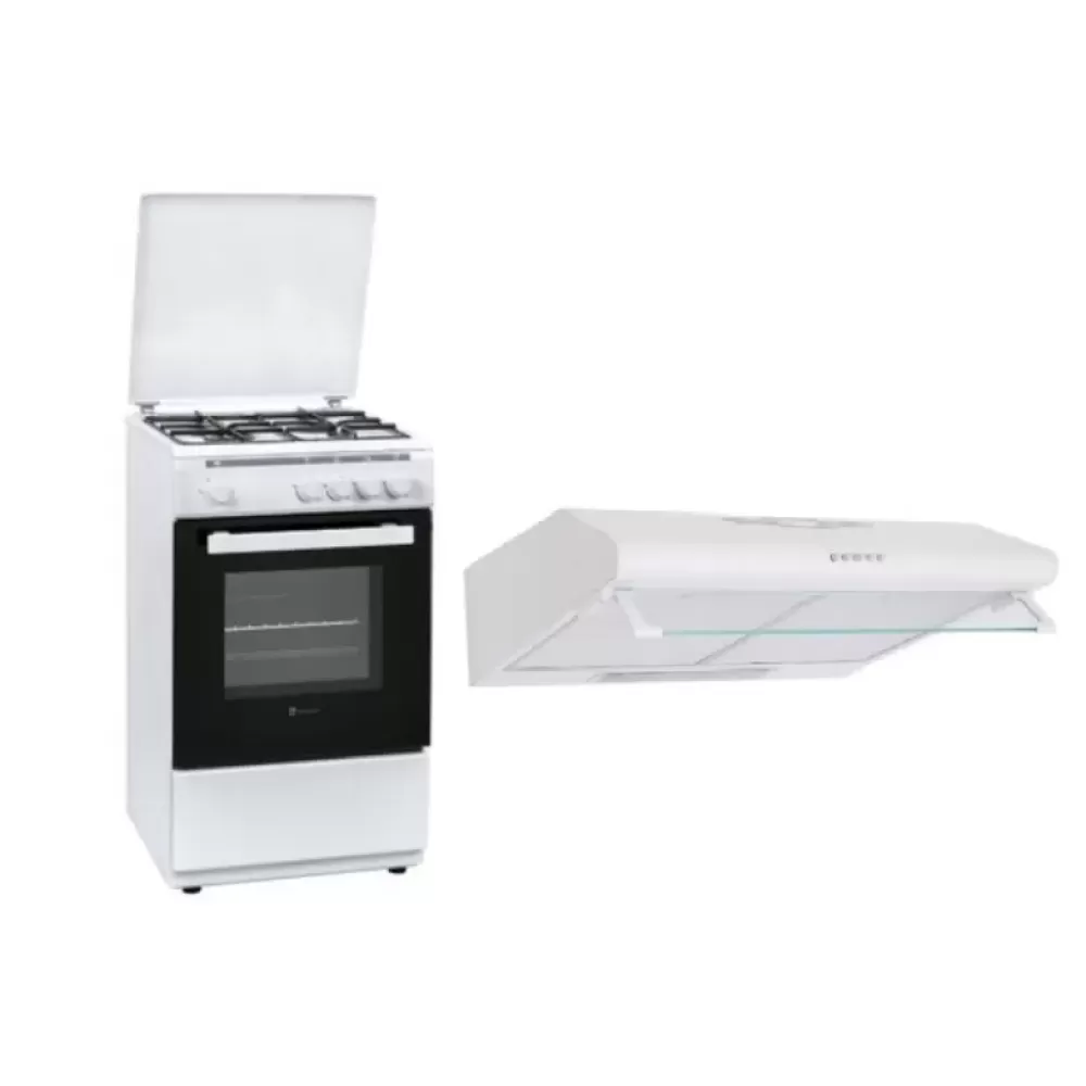 Pachet Aragaz Arno, 50/50 Cm, 4 Arzatoare Gaz Si Hota Clasica Olymp 60 Cm Alb, Studio Casa [1]