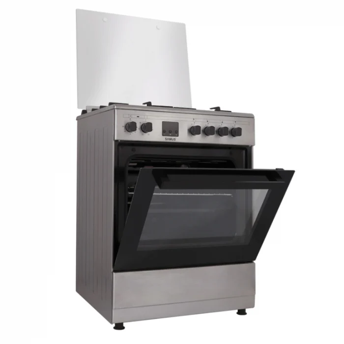 Pachet - Aragaz electric / gaz Samus SM663AENS Inox, 4 arzatoare pe gaz, 1 arzator Wok, cuptor electric, Inox + Hota incorporabila Samus HS6060TX, 600 mc/h, 1 motor, latime 60 cm, 2 trepte, Inox [7]