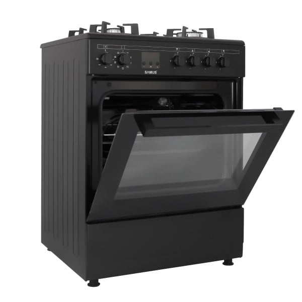Pachet Aragaz electric / gaz Samus SM665AENS, 4 arzatoare pe gaz, cuptor electric, latime 60 cm, aprindere electrica plita+ Butelie GPL 26L, Ceas Regulator, Furtun 2m și 2 Coliere [8]