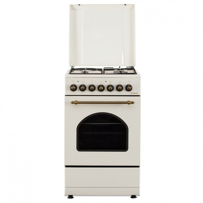 Pachet Aragaz electric / gaz Samus SR550EL3C, 3 arzatoare gaz + 1 arzator electric, cuptor electric, aprindere electrica+ Butelie GPL 26L, Ceas Regulator, Furtun 2m și 2 Coliere [2]