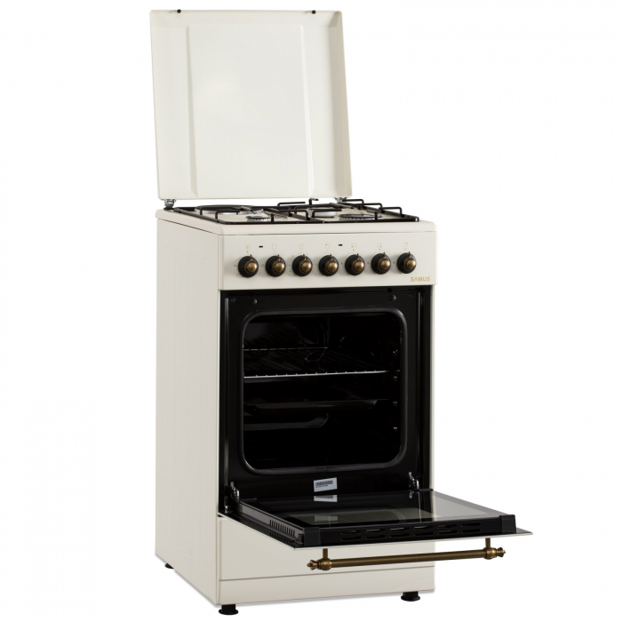 Pachet Aragaz electric / gaz Samus SR550EL3C, 3 arzatoare gaz + 1 arzator electric, cuptor electric, aprindere electrica+ Butelie GPL 26L, Ceas Regulator, Furtun 2m și 2 Coliere [7]