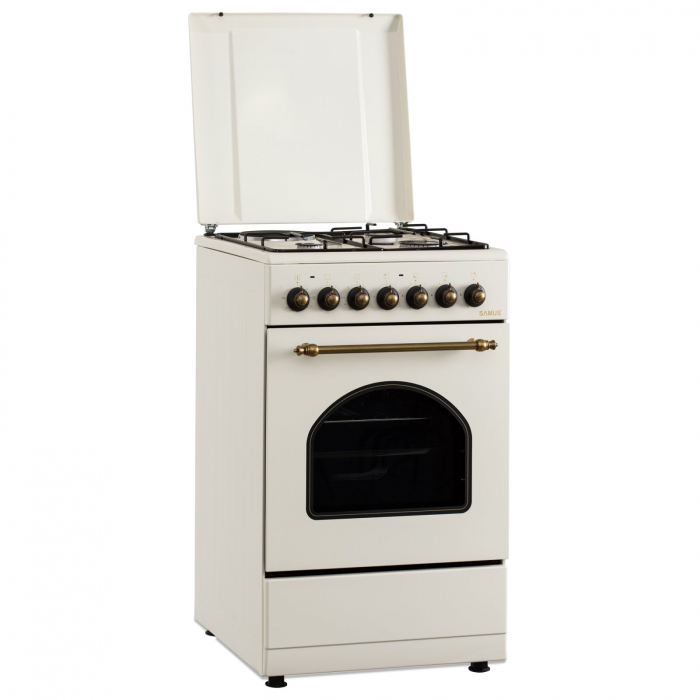 Pachet - Aragaz electric / gaz Samus SR550EL3C, 3 arzatoare gaz + 1 arzator electric, cuptor electric, aprindere electrica, dispozitiv siguranta arzatoare gaz + Hota decorativa Samus HS604DHR, Putere  [2]