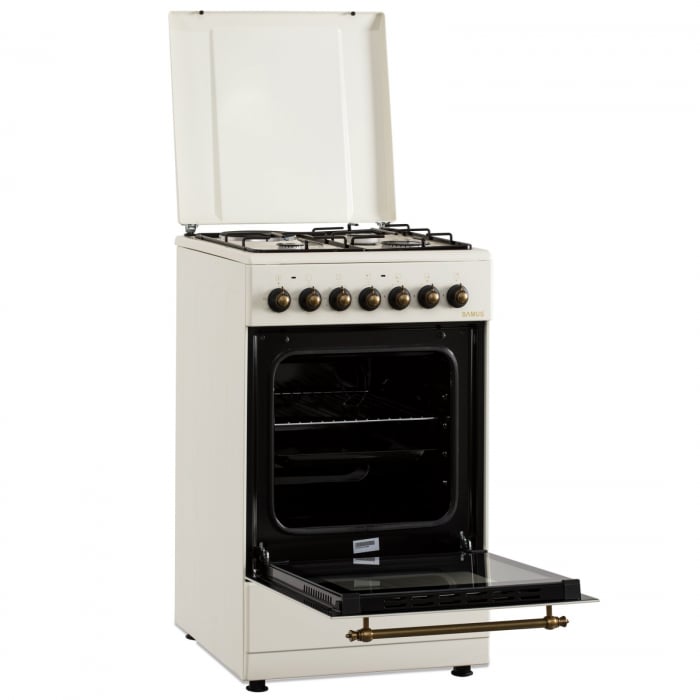 Pachet - Aragaz electric / gaz Samus SR550EL3C, 3 arzatoare gaz + 1 arzator electric, cuptor electric, aprindere electrica, dispozitiv siguranta arzatoare gaz + Hota decorativa Samus HS604DHR, Putere  [6]