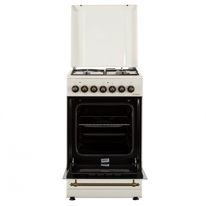 Pachet - Aragaz electric / gaz Samus SR550EL3C, 3 arzatoare gaz + 1 arzator electric, cuptor electric, aprindere electrica, dispozitiv siguranta arzatoare gaz + Hota decorativa Samus HS604DHR, Putere  [5]