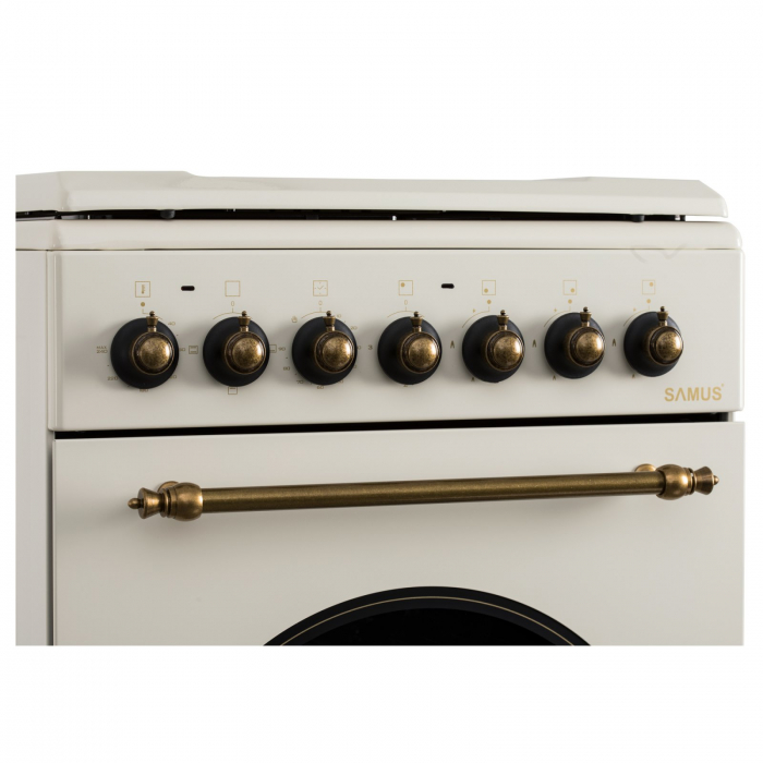 Pachet - Aragaz electric / gaz Samus SR550EL3C, 3 arzatoare gaz + 1 arzator electric, cuptor electric, aprindere electrica, dispozitiv siguranta arzatoare gaz + Hota decorativa Samus HS604DHR, Putere  [3]