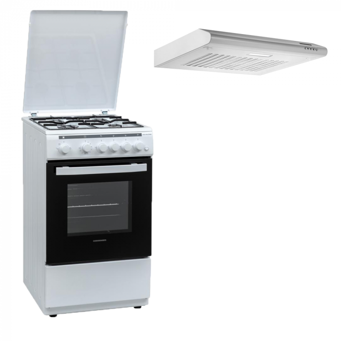 Pachet - Aragaz Heinner, Gaz + GPL, Aprindere electrica, Timer, Grill, Rotisor, 60 cm + Hota traditionala, absorbție 300 m3/h, HEINNER CH-201WH [1]