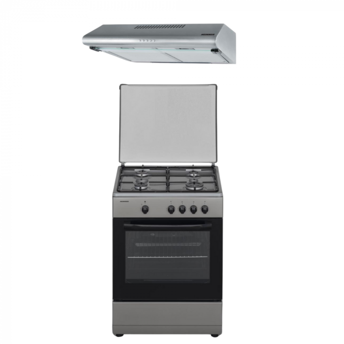 Pachet - Aragaz Heinner HFSC-SME60SL, Gaz, 60 cm, Argintiu + Hota traditionala absorbție 326.4 m3/H [1]