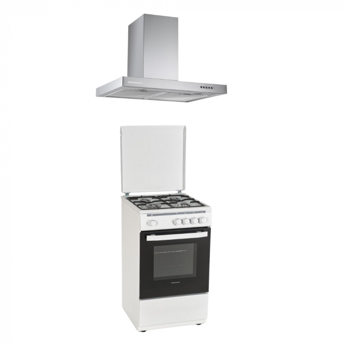 Pachet - Aragaz Heinner HFSC-V50WH, 4 arzatoare, Gaz, 50 cm, Alb + Hota Heinner HDCH-360TSS, Putere 308.1 m3/H, 60 cm, Inox [1]