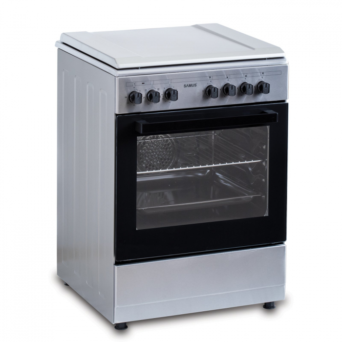 Pachet - Aragaz Mixt Samus SM662AENS1, 4 Arzătoare Gaz, Arzător WOK, Cuptor Electric 56L + Hota decorativa Samus HS660DLX, 600 mc/h, 1 motor, 202 W, latime 60 cm, Filtru tip dublu-caseta (din aluminiu [7]