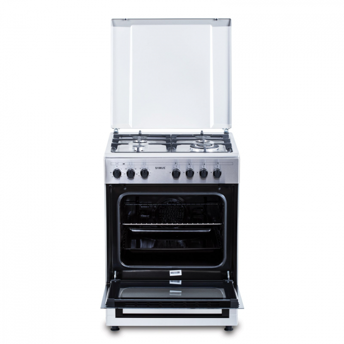 Pachet - Aragaz Mixt Samus SM662AENS1, 4 Arzătoare Gaz, Arzător WOK, Cuptor Electric 56L + Hota decorativa Samus HS660DLX, 600 mc/h, 1 motor, 202 W, latime 60 cm, Filtru tip dublu-caseta (din aluminiu [3]