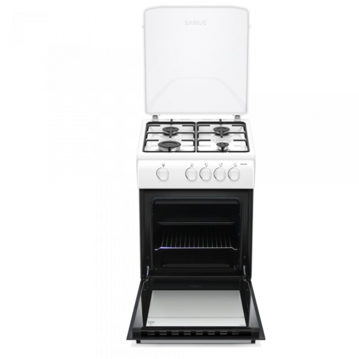Pachet Aragaz pe gaz Samus SM561ABS, cuptor pe gaz, dispozitiv siguranta plita si cuptor, geam dublu la cuptor, capac metalic+Butelie GPL 26L, Ceas Regulator, Furtun 2m și 2 Coliere [3]