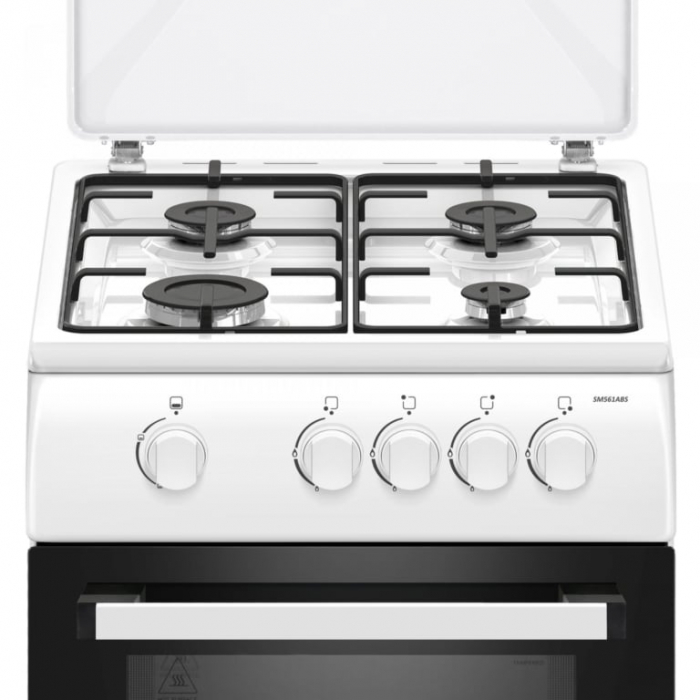 Pachet Aragaz pe gaz Samus SM561ABS, cuptor pe gaz, dispozitiv siguranta plita si cuptor, geam dublu la cuptor, capac metalic+Butelie GPL 26L, Ceas Regulator, Furtun 2m și 2 Coliere [6]