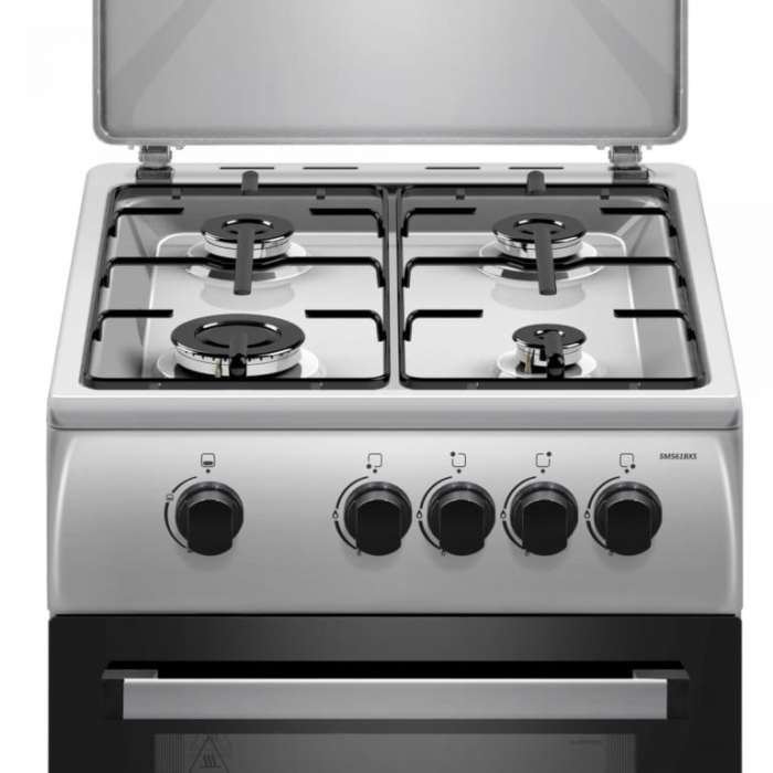 Pachet Aragaz pe gaz Samus SM561BXS, 4 arzatoare, cuptor pe gaz, dispozitiv siguranta plita si cuptor, geam dublu la cuptor, capac metalic+ Butelie GPL 26L, Ceas Regulator, Furtun 2m și 2 Coliere [4]