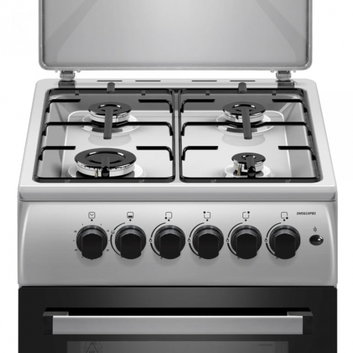 Pachet Aragaz pe gaz Samus SM561XPBS, 4 arzatoare, cuptor pe gaz, aprindere electrica plita, dispozitiv siguranta plita si cuptor, geam dublu la cuptor+Butelie GPL 26L, Ceas Regulator, Furtun 2m și 2 [4]