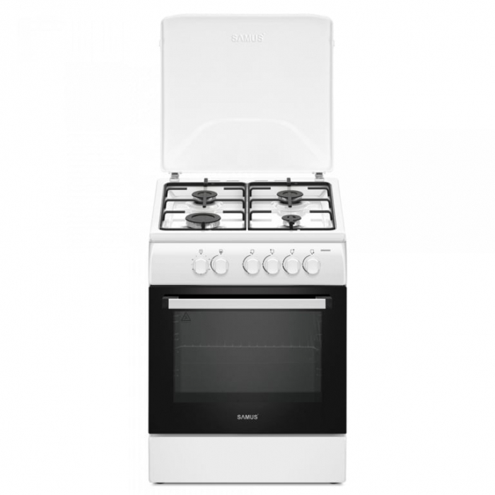 Pachet Aragaz pe gaz Samus SM664ANS, 4 arzatoare, cuptor pe gaz, dispozitiv siguranta plita si cuptor, timer, geam dublu la cuptor+ Butelie GPL 26L, Ceas Regulator, Furtun 2m și 2 Coliere [2]