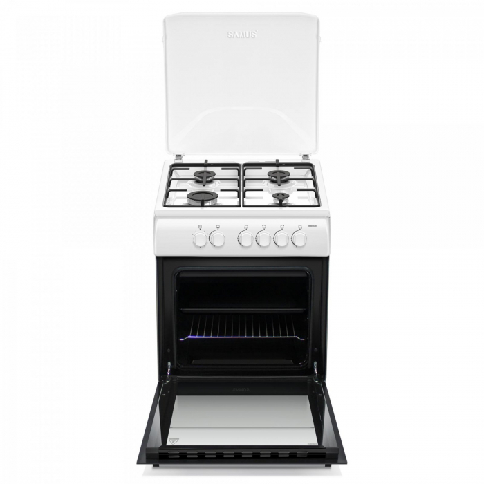 Pachet Aragaz pe gaz Samus SM664ANS, 4 arzatoare, cuptor pe gaz, dispozitiv siguranta plita si cuptor, timer, geam dublu la cuptor+ Butelie GPL 26L, Ceas Regulator, Furtun 2m și 2 Coliere [3]