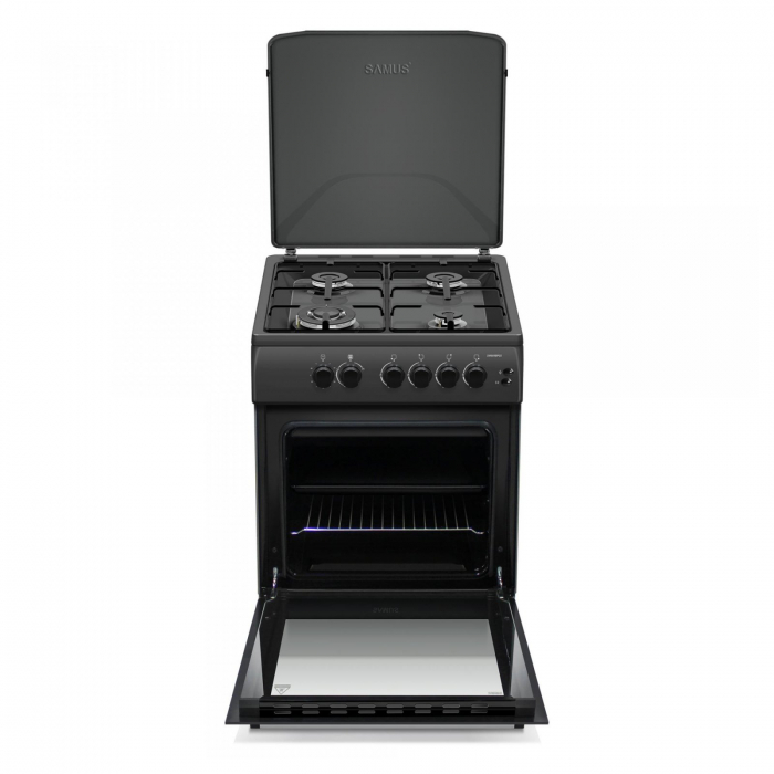 Pachet Aragaz pe gaz Samus SM664BPGS, 4 arzatoare, cuptor pe gaz, 1 arzator Wok, aprindere electrica, dispozitiv siguranta plita si cuptor, timer, grill+ Butelie GPL 26L, Ceas Regulator, Furtun 2m și [3]