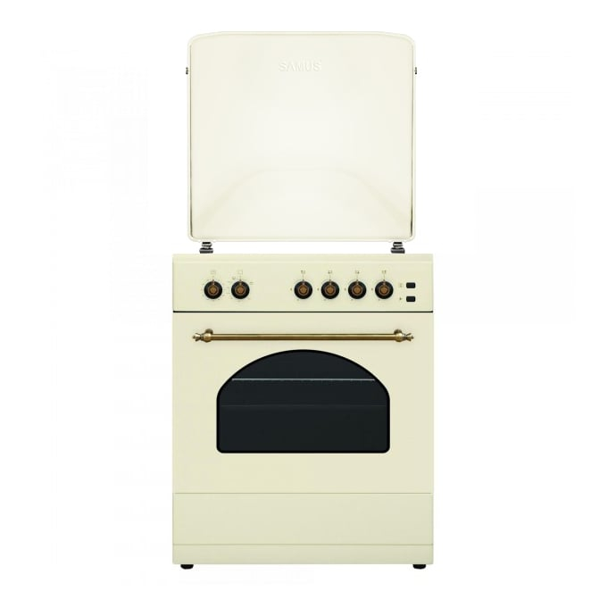 Pachet Aragaz pe gaz Samus SR660S4C, 1 arzator Wok, cuptor pe gaz 55 litri, aprindere electrica plita si cuptor+ Butelie GPL 26L, Ceas Regulator, Furtun 2m și 2 Coliere [4]