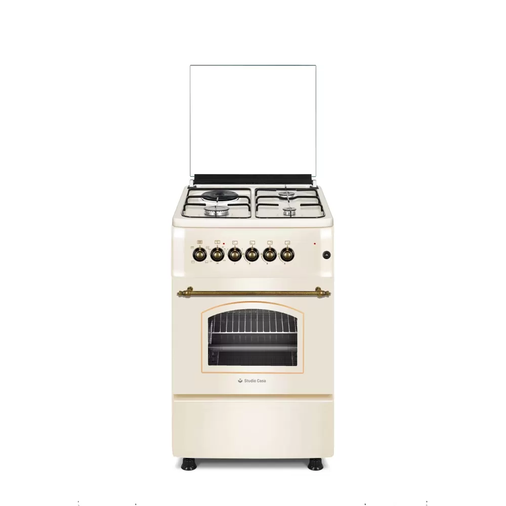 Pachet aragaz rustic 3 arzatoare gaz,1 arzator electric Firenze FE50/553G + Hota incorporabila telescopica, 60 cm, Lean Retro Beige, putere de absorbtie 347 m3/h, Studio Casa [3]