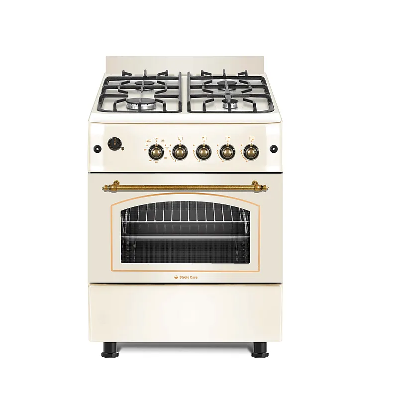 Pachet Aragaz rustic 4 arzatoare gaz, Cuptor pe gaz, Studio Casa SIENNA, FE60/60G, Rotisor, Grill gaz, Ventilatie Turbo+  Butelie GPL 26L, Ceas Regulator, Furtun 2m și 2 Coliere [4]