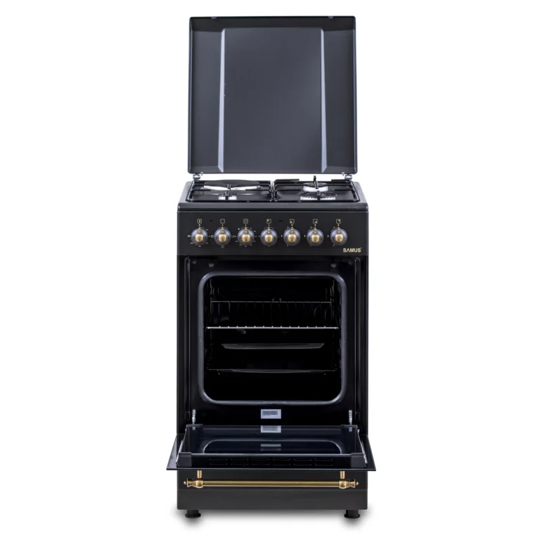 Pachet- Aragaz Rustic Samus SR550EL3B1 – 3 Arzătoare pe Gaz + 1 Electric, Cuptor Electric 48L, Siguranță și Design Vintage Negru+ Hota decorativa inclinata Samus HSI665DGB, 650 mc/h, 1 motor, latime 6 [5]