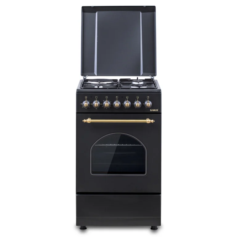 Pachet- Aragaz Rustic Samus SR550EL3B1 – 3 Arzătoare pe Gaz + 1 Electric, Cuptor Electric 48L, Siguranță și Design Vintage Negru+ Hota decorativa inclinata Samus HSI665DGB, 650 mc/h, 1 motor, latime 6 [2]