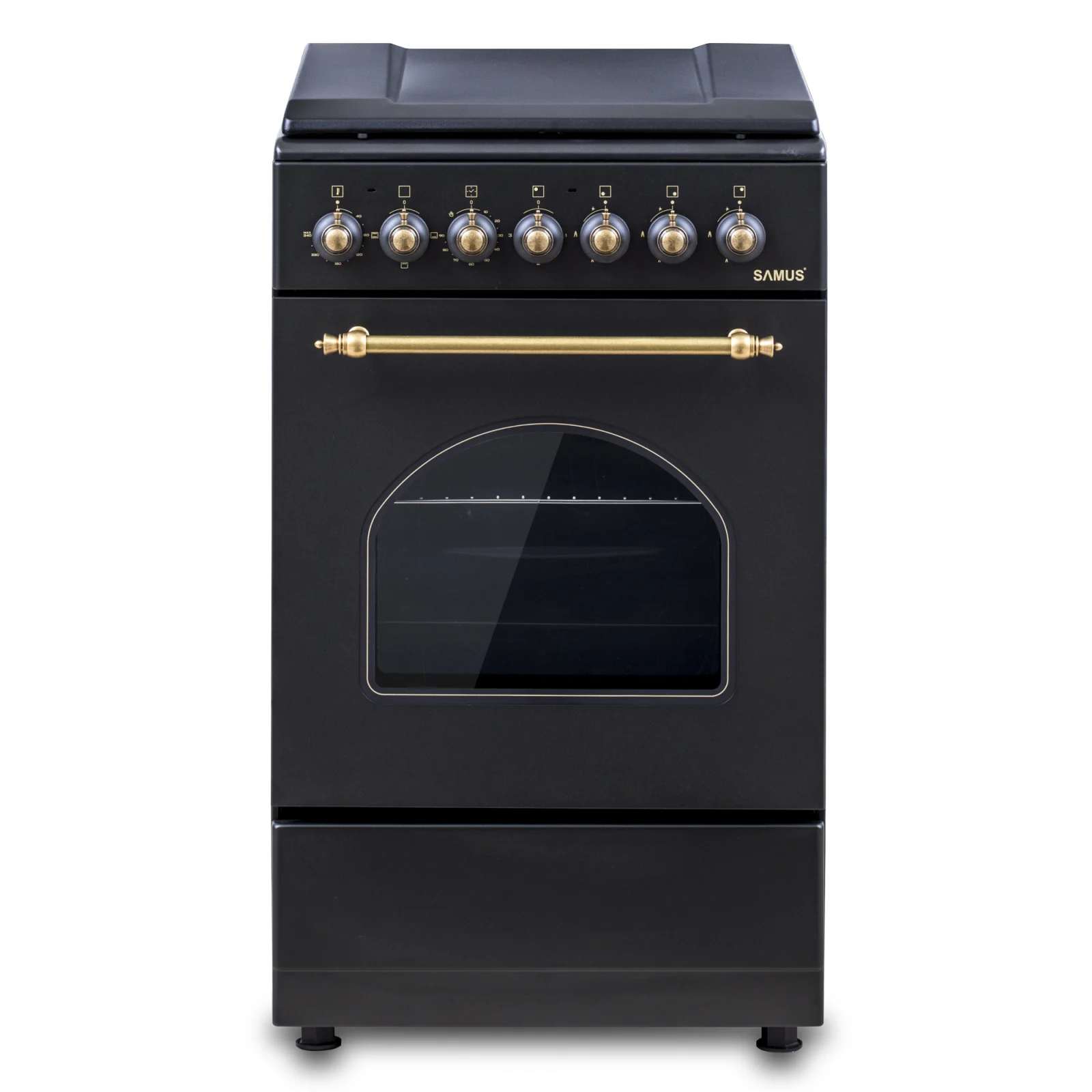 Pachet- Aragaz Rustic Samus SR550EL3B1 – 3 Arzătoare pe Gaz + 1 Electric, Cuptor Electric 48L, Siguranță și Design Vintage Negru+ Hota decorativa inclinata Samus HSI665DGB, 650 mc/h, 1 motor, latime 6 [4]