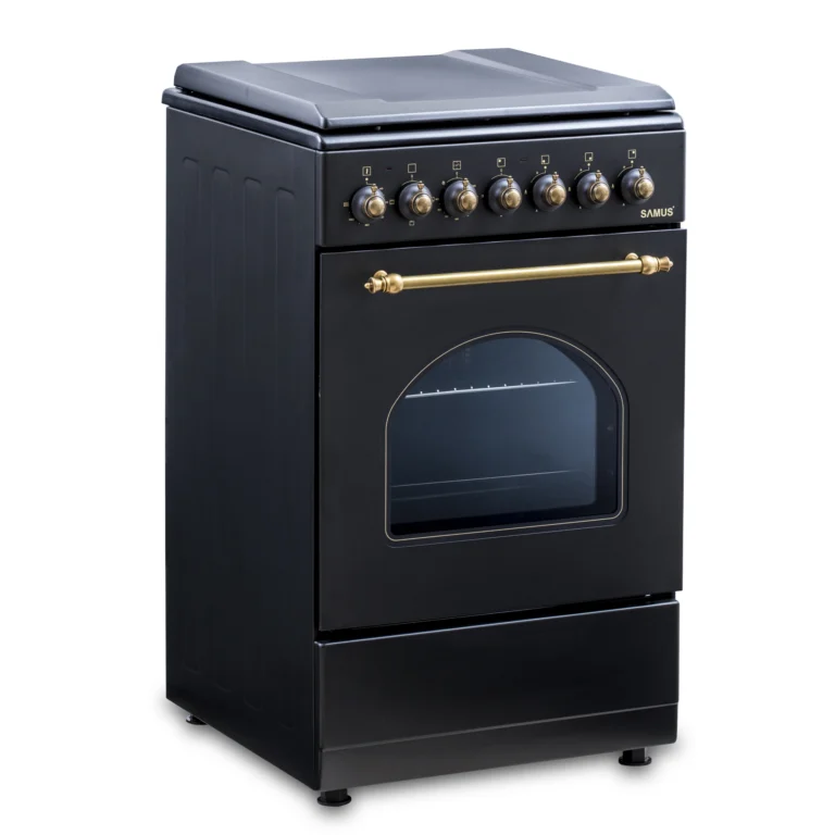 Pachet- Aragaz Rustic Samus SR550EL3B1 – 3 Arzătoare pe Gaz + 1 Electric, Cuptor Electric 48L, Siguranță și Design Vintage Negru+ Hota decorativa Samus HS630DLB, tip turn, 1 motor, latime 60 cm, filtr [7]