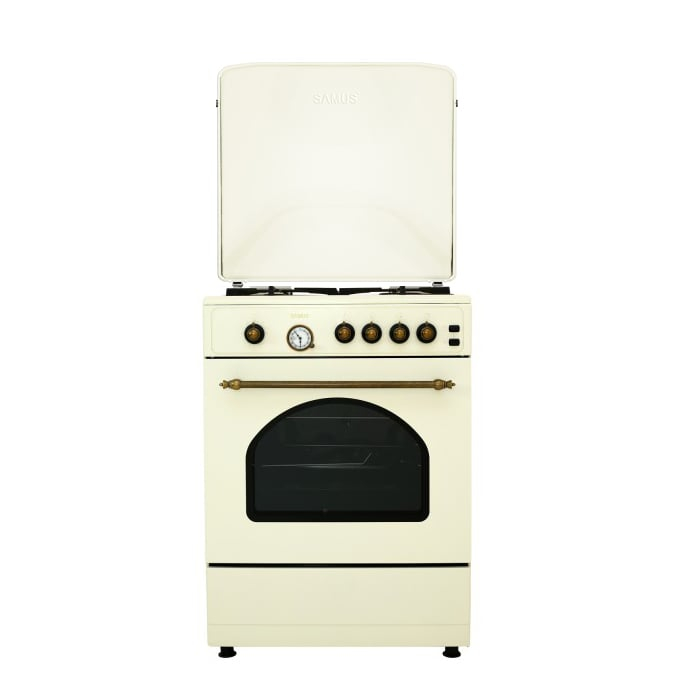 Pachet Aragaz Rustic Samus SR660G4C1 – 4 arzătoare pe gaz, cuptor pe gaz 55L, aprindere electrică, timer analogic+ Butelie GPL 26L, Ceas Regulator, Furtun 2m și 2 Coliere [5]