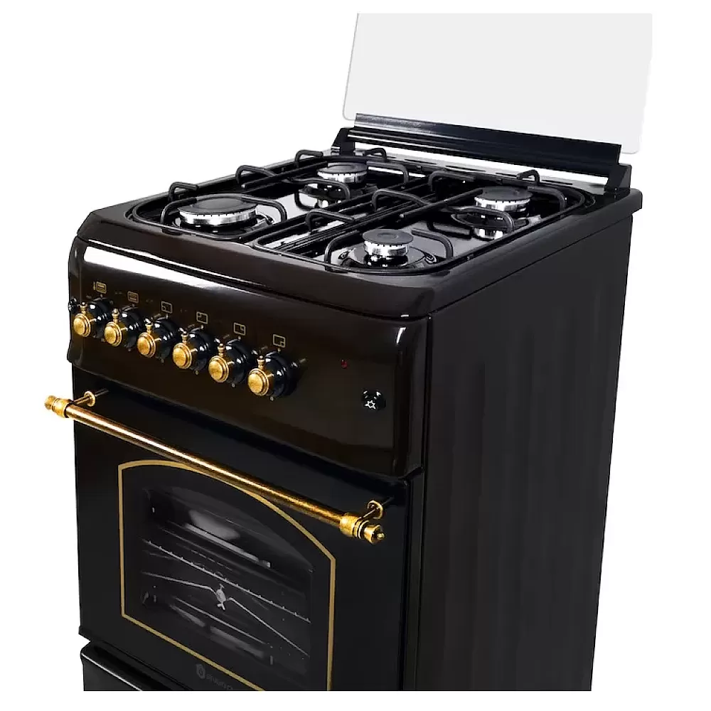 Pachet aragaz rustic si hota Studio Casa Verona Antico Nero, 50/ 55 cm, 4 arzatoare gaz, Cuptor gaz, Aprindere electrica, Gril electric, Negru [3]